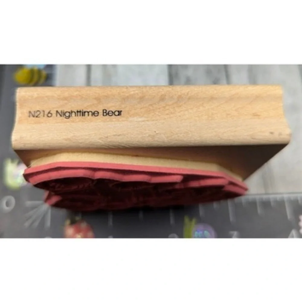 JRL Design Nighttime Bear N216 Teddy Star Rubber Stamp Wood #A25